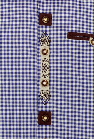 Men's Trachten Shirt with Embroidery Detail Red or Blue Check - Image 2