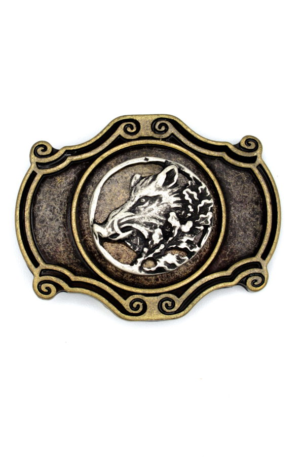 Belt Buckle Bronze with Antique Silver Boar's Head Medallion