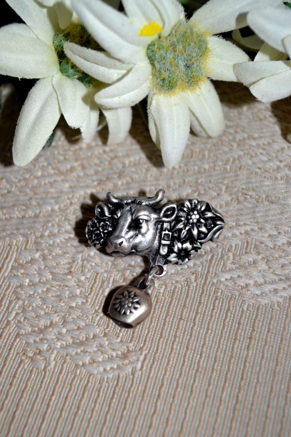 Hat or Lapel Pin Cow with Bell