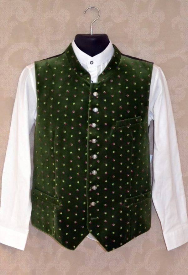 Men's Vest Green Velvet with Embroidery