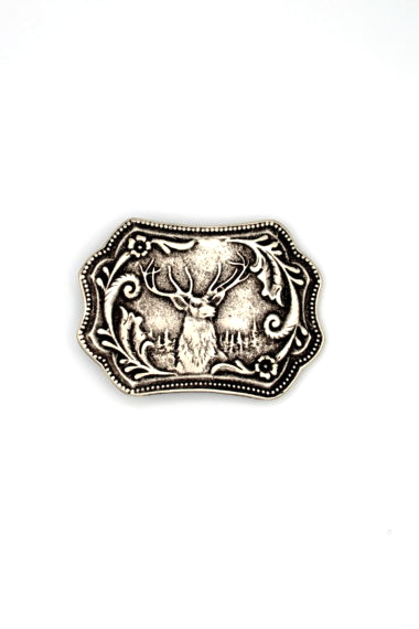 Belt Buckle with Stag Head Motif Antiqued Silver or Brass