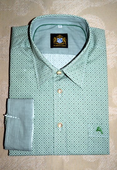 Men's Casual Shirt Green and White Print