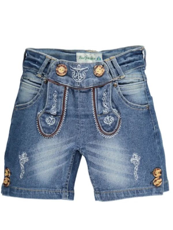 Unisex Kids' Denim Lederhosen Shorts Dark Wash