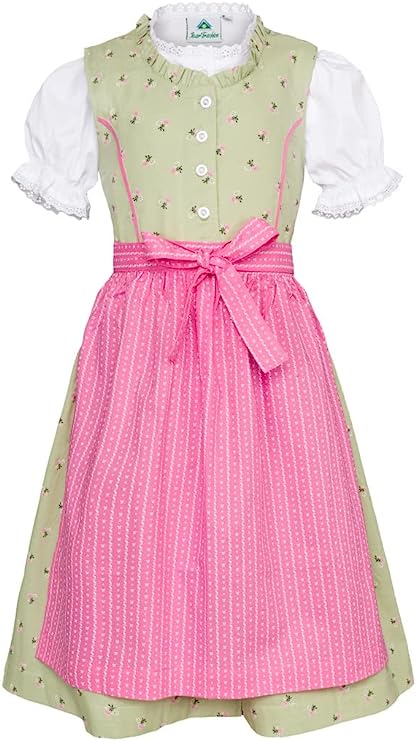 Girls' Dirndl with Blouse Mint Green with Pink Apron