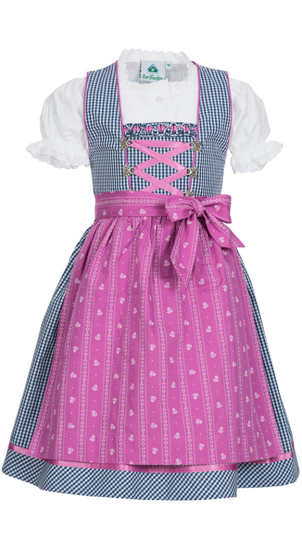 Toddlers' and Girls' Dirndl with Blouse Dark Blue with Deep Pink Apron