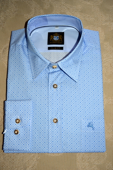 Men's Casual Dress Shirt Blue and White Print