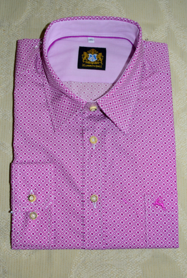 Men's Casual Shirt Magenta and White Print