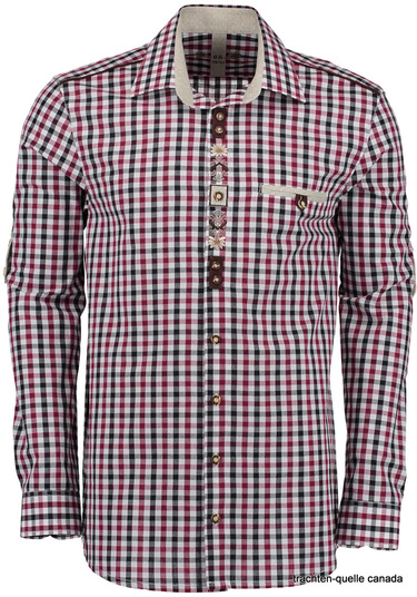Men's Trachten Shirt Two-Tone Check Green or Burgundy