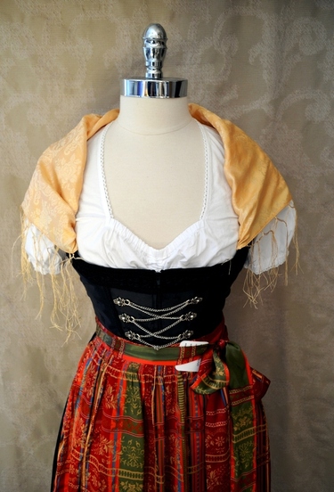 Silk Scarf - Deep Green, Burgundy, Gold