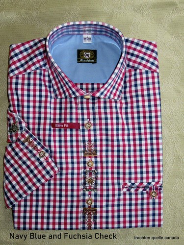 Men's Trachten Shirt Two-Tone Check 4 Colour Choices Slim Fit