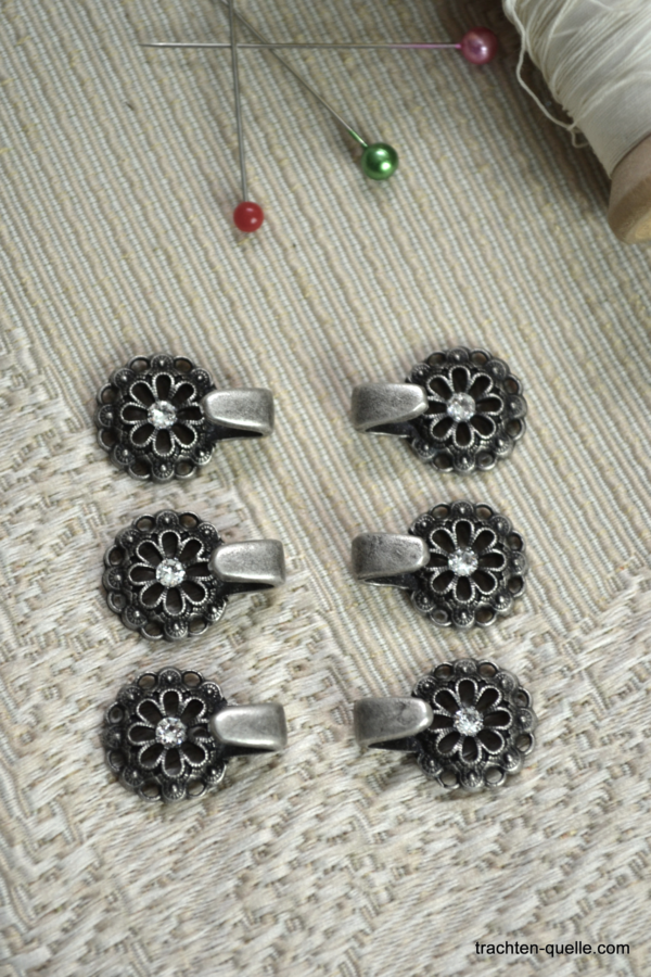 Dirndl Bodice Hooks Petite Flower with Clear Rhinestone (set 8)