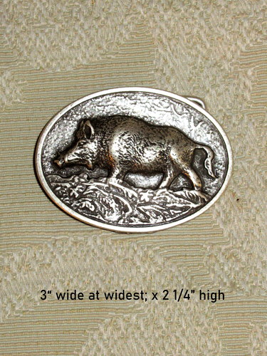Belt Buckle Oval Antique Silver with Wild Boar