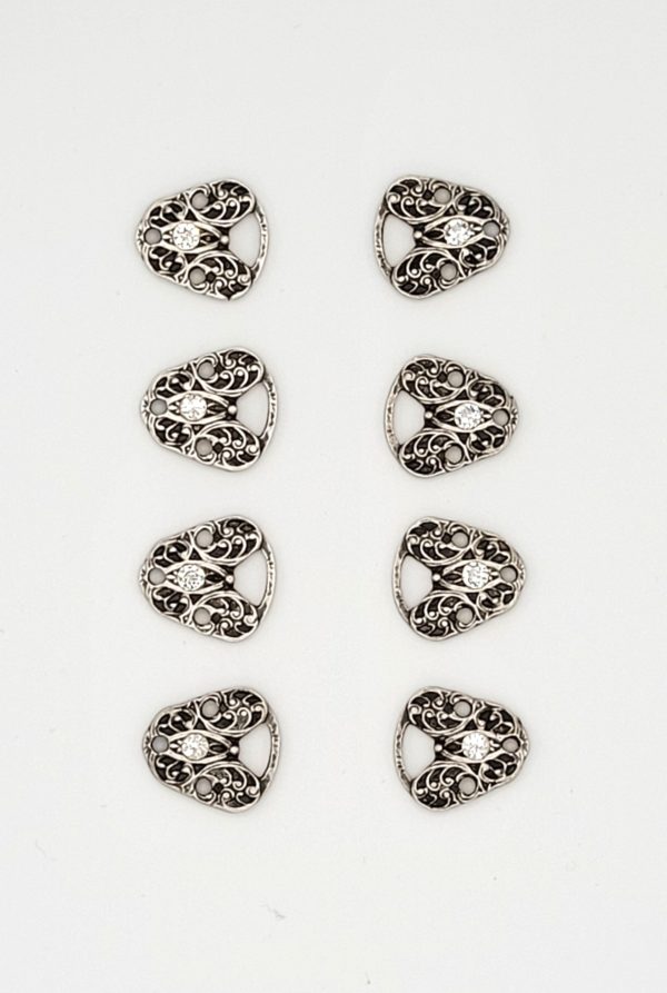 Dirndl Bodice Hooks Scrollwork Butterfly with Rhinestone 8 pieces