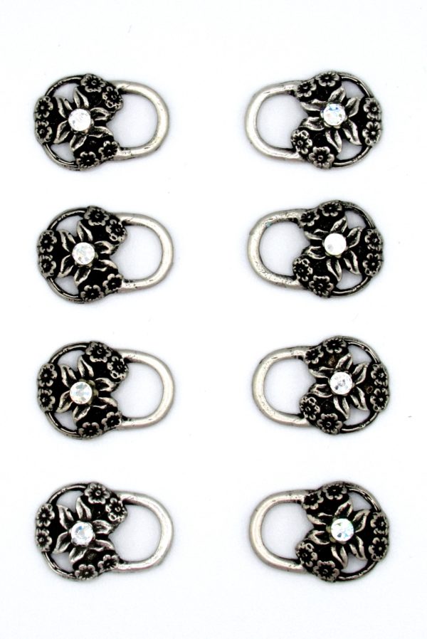Dirndl Bodice Hooks Floral Circle with Clear Rhinestone (8)