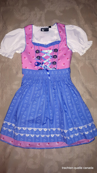 Girls' Dirndl with Blouse Pink Floral with Blue Apron Short