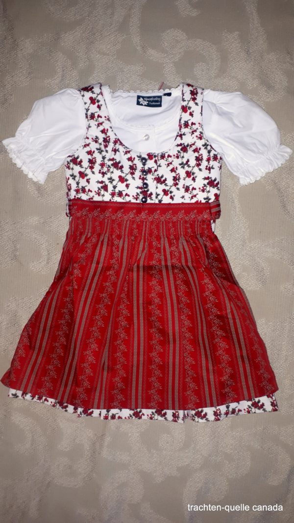 Girls' Dirndl Red Floral Print Button Front
