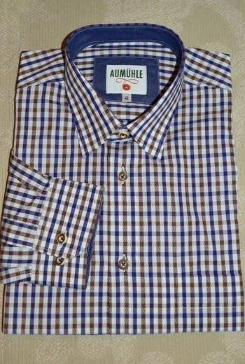 Men's Casual/Trachten Shirt Blue Brown Check