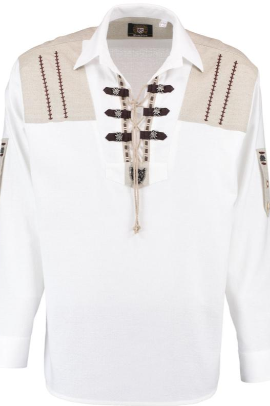 Men's Trachten Shirt White Pullover with Edelweiss Detail