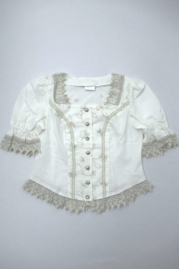 Ladies' Cream Linen Blouse with Taupe Embroidery