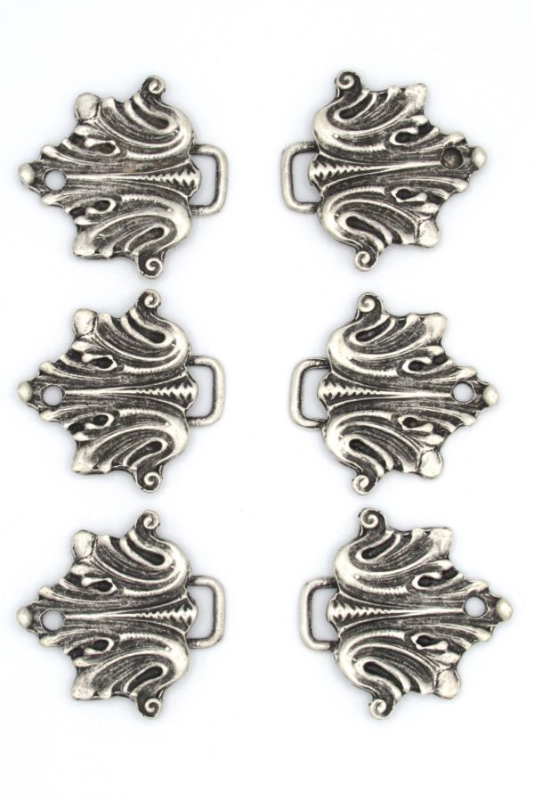 Pair Heavy Weight Bodice Hooks Acanthus Antique Silver