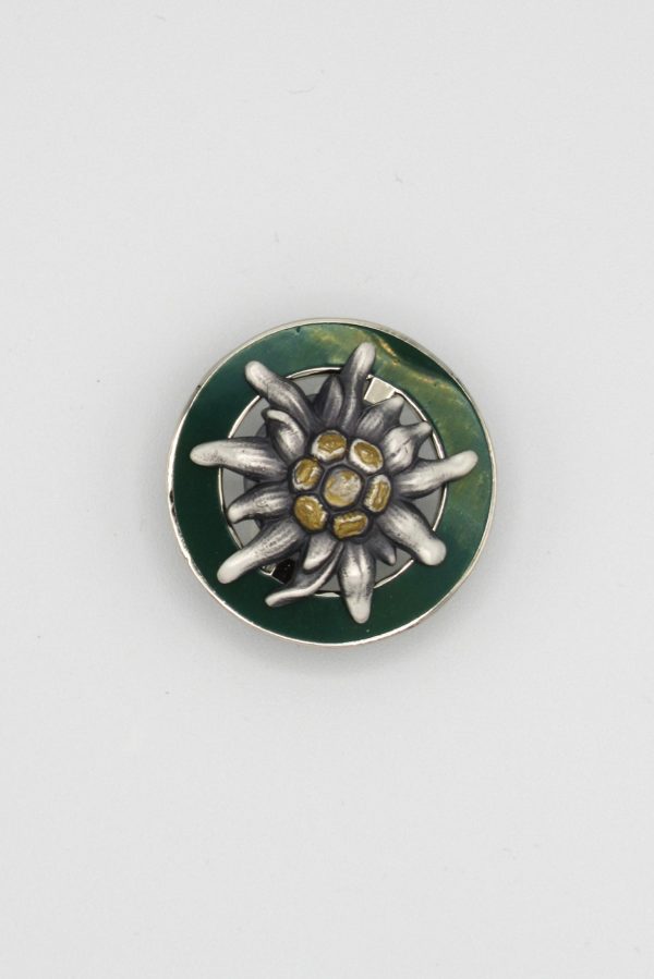 Hat or Lapel Pin Enameled Metal with Edelweiss Motif
