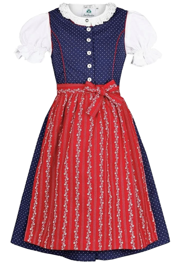 Girls' Dirndl Navy with Red Apron with Blouse