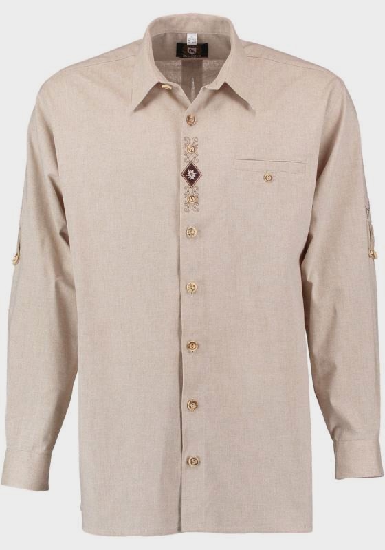 Men's Trachten Shirt With Front Detail Taupe