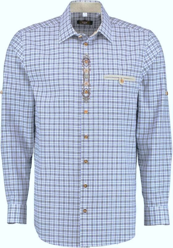 Men's Trachten Shirt Plaid with Front Detail Blue or Red