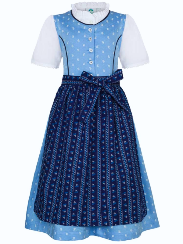 Toddler and Girl's Dirndl Ensemble Light Blue with Navy Apron