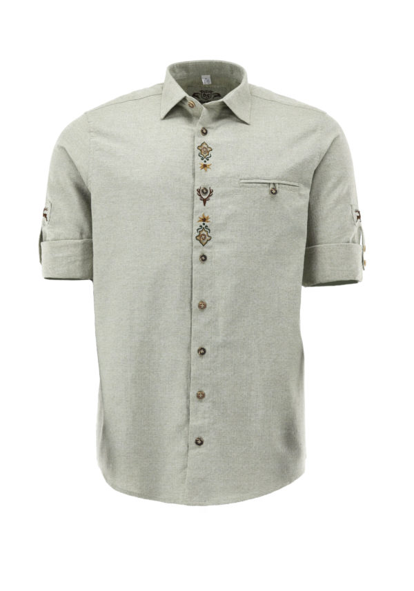 Men's Trachten Shirt Light Green with Front Placket Embroidery