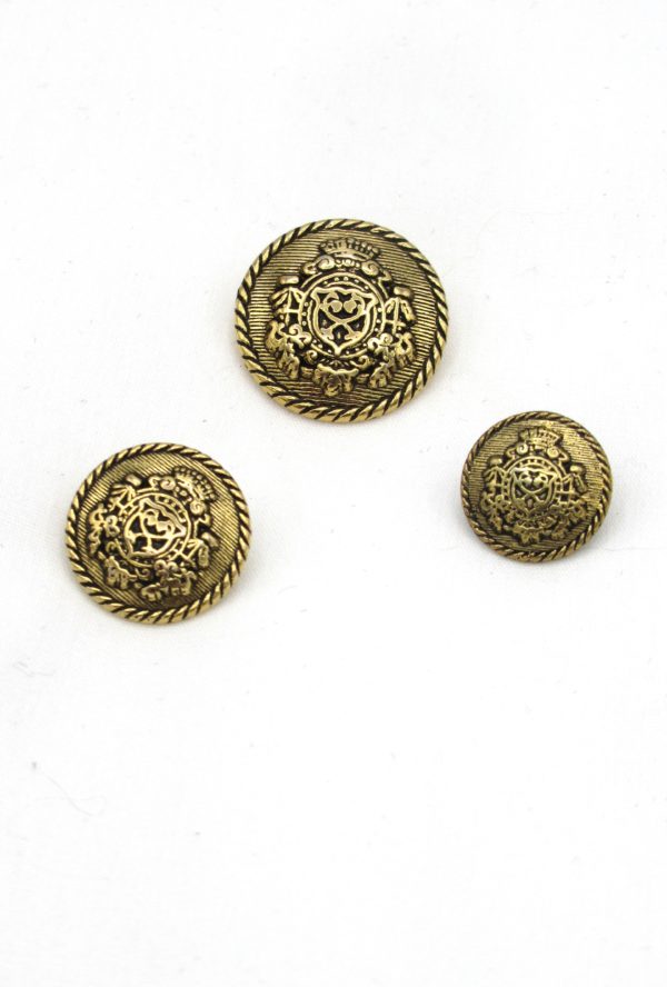 Buttons Brass with Crest in Three Sizes (Set of Five Buttons)