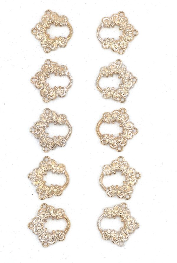 Dirndl Bodice Hooks Small Scalloped Gold Whitewash Set of 10