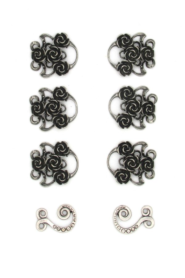 Dirndl Bodice Hooks Rose Cluster Black Steel Finish Set of 8
