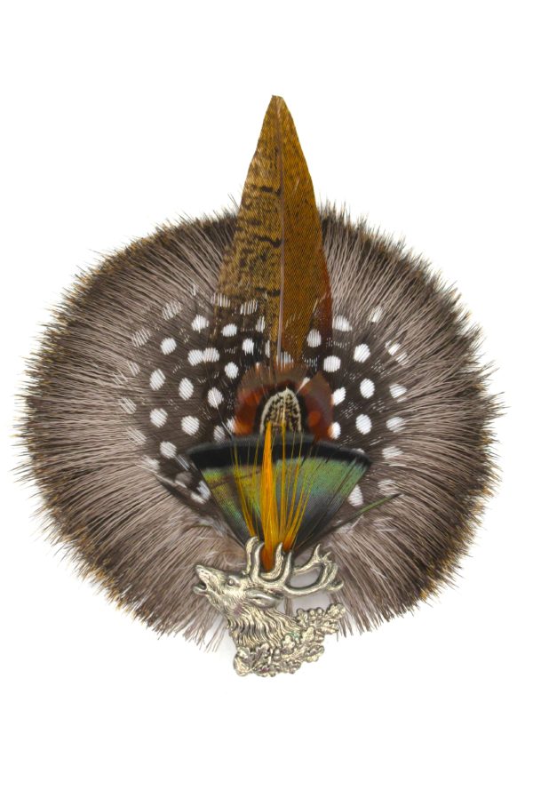 Hat Pin Deer Hair Radl with Feathers and Stag Head Holder