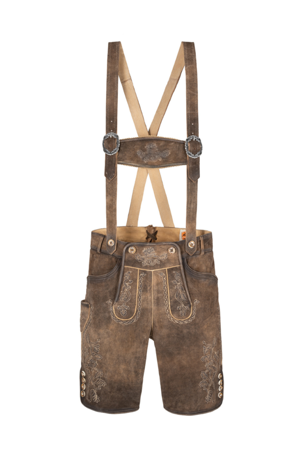 Men's Lederhosen Horn Antiqued Golden Brown with Suspenders