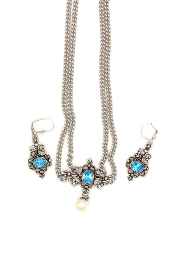 Double Chain Choker and Earrings Swarovski Crystal Choice of Clear or Aquamarine