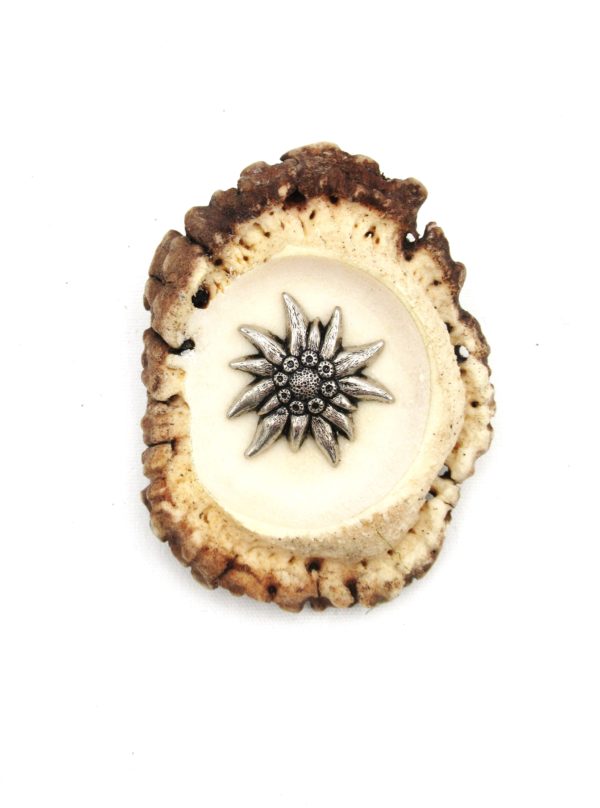 Pin Genuine Deer Antler with Edelweiss Centre Motif