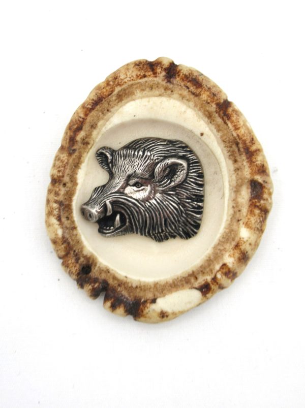 Pin Genuine Deer Antler with Boar Centre Motif
