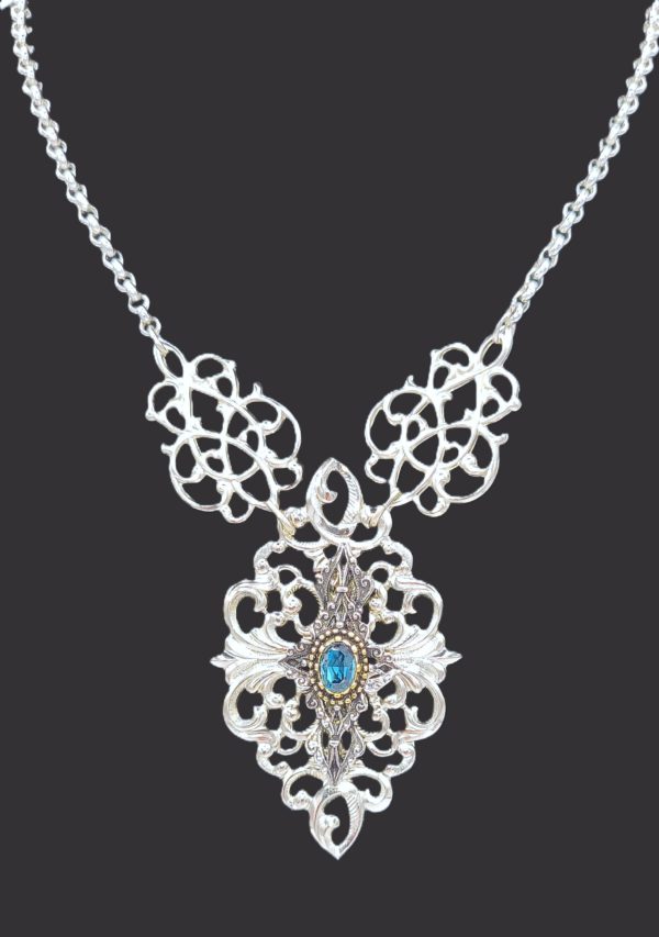 Choker Filigree Silver with Medium Blue Swarovski Crystal