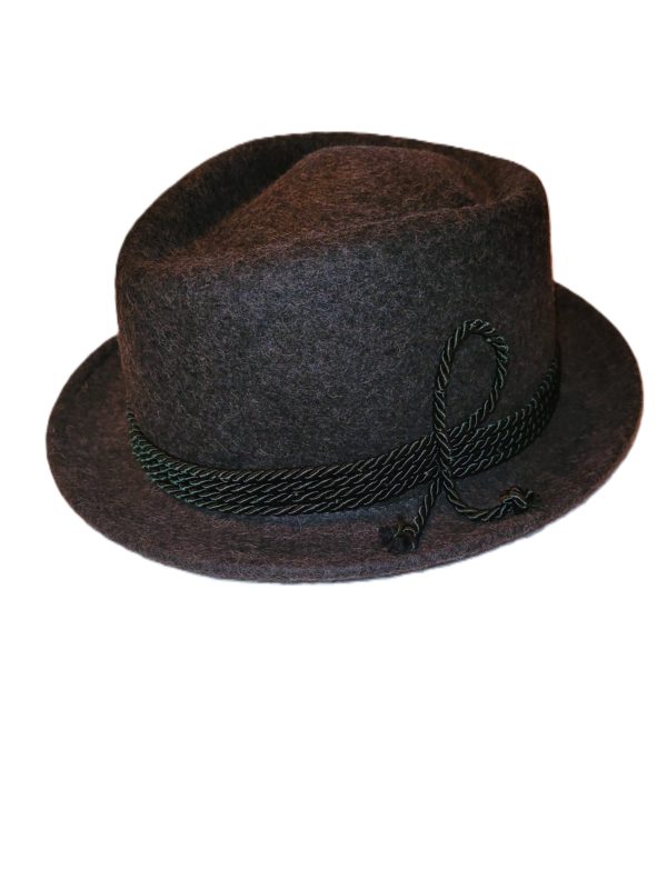 Men's Pork Pie Hat Dark Grey with Green Cording
