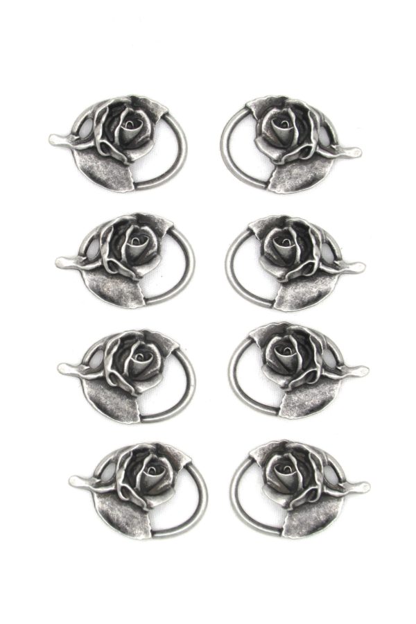 Dirndl Bodice Hooks Dimensional Rose Antique Silver