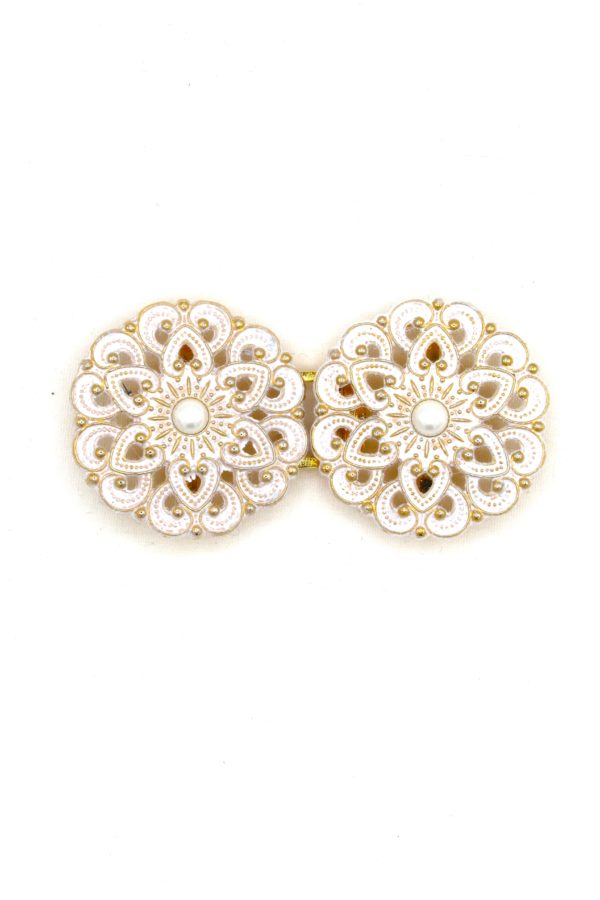 Bodice or Apron Clasp Whitewash Gold with Pearl