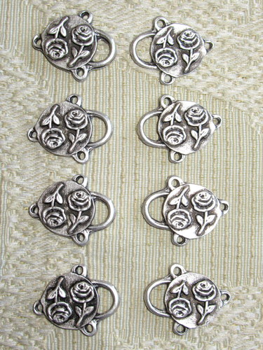 Dirndl Bodice Hooks Circular Rose Antique Silver