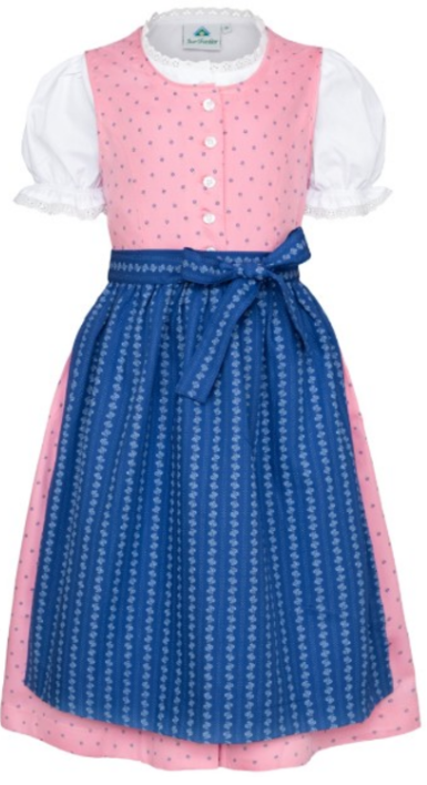 Girls' and Toddlers' 3-piece Dirndl Set Pink with Royal Blue