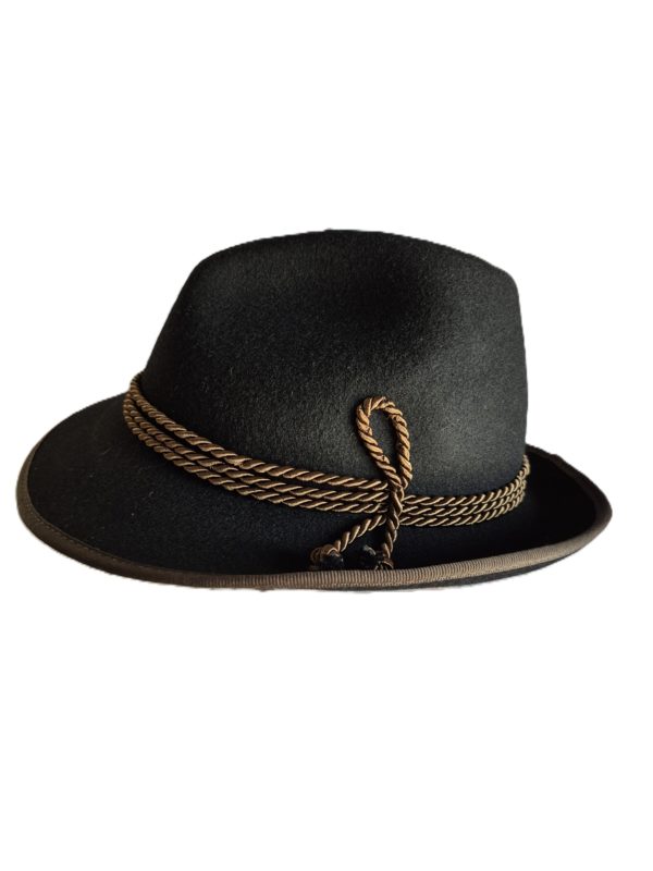 Wuidara Hat Black Wool with Brown Trim