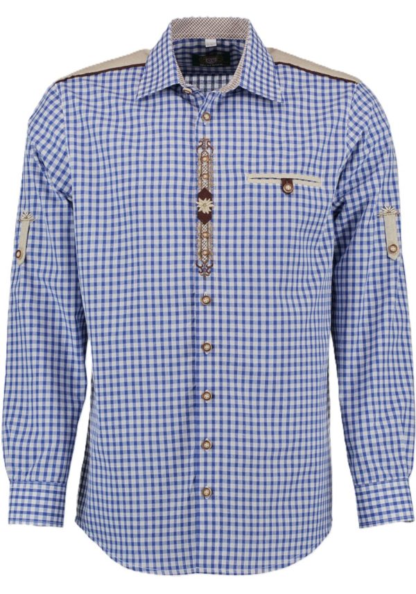 Men's Checkered Trachten Shirt with Front Detail  Blue, Red, Dark Green