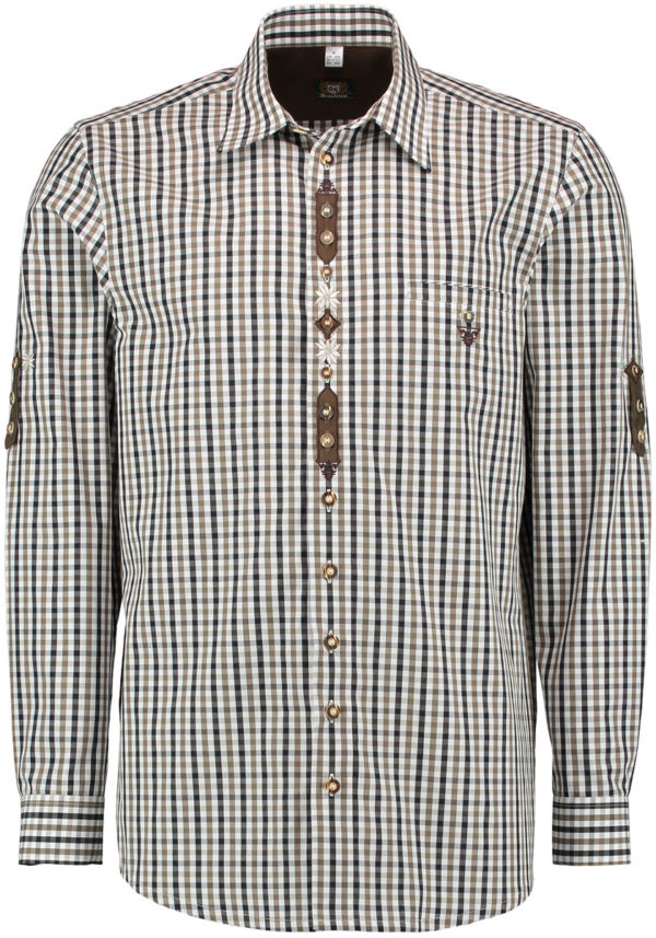 Men's Trachten Shirt Two-Tone Check Black and Taupe