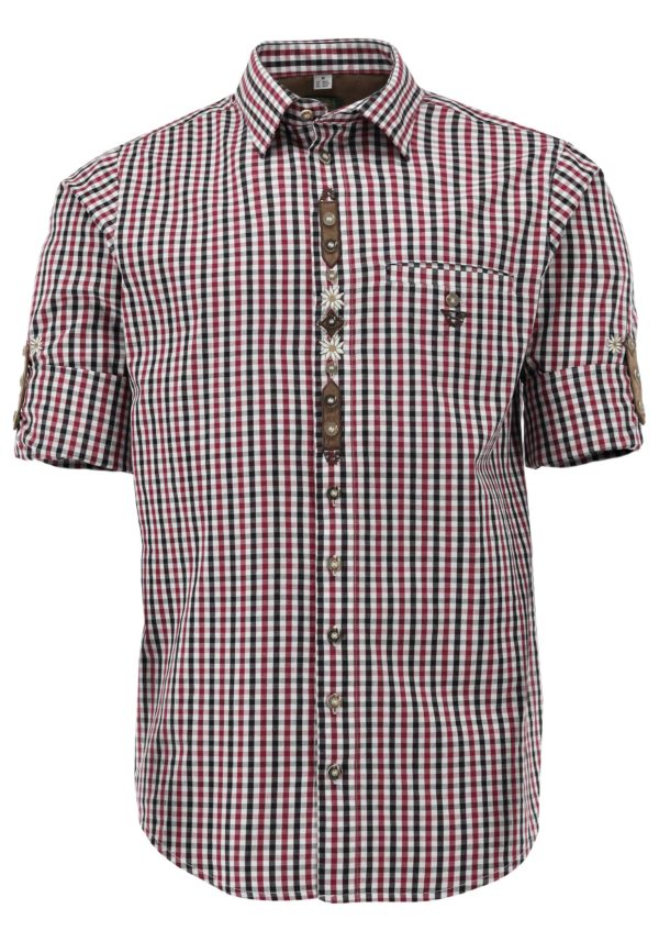 Men's Trachten Shirt Two-Tone Check Burgundy and Black