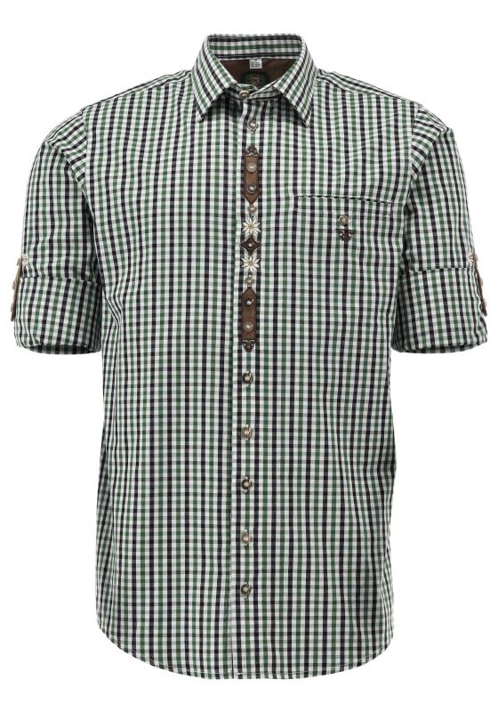 Men's Trachten Shirt Two-Tone Check Dark Green and Black
