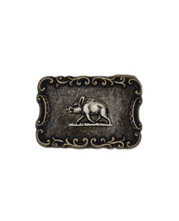 Belt Buckle Bronze with Antique Silver Boar Motif